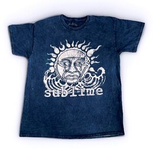 Sublime Sun Face Graphic T-Shirt Blue Acid Wash Size Large